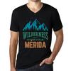 Men’s Vintage Tee Shirt Graphic T Shirt V Neck Wilderness MERIDA Deep Black