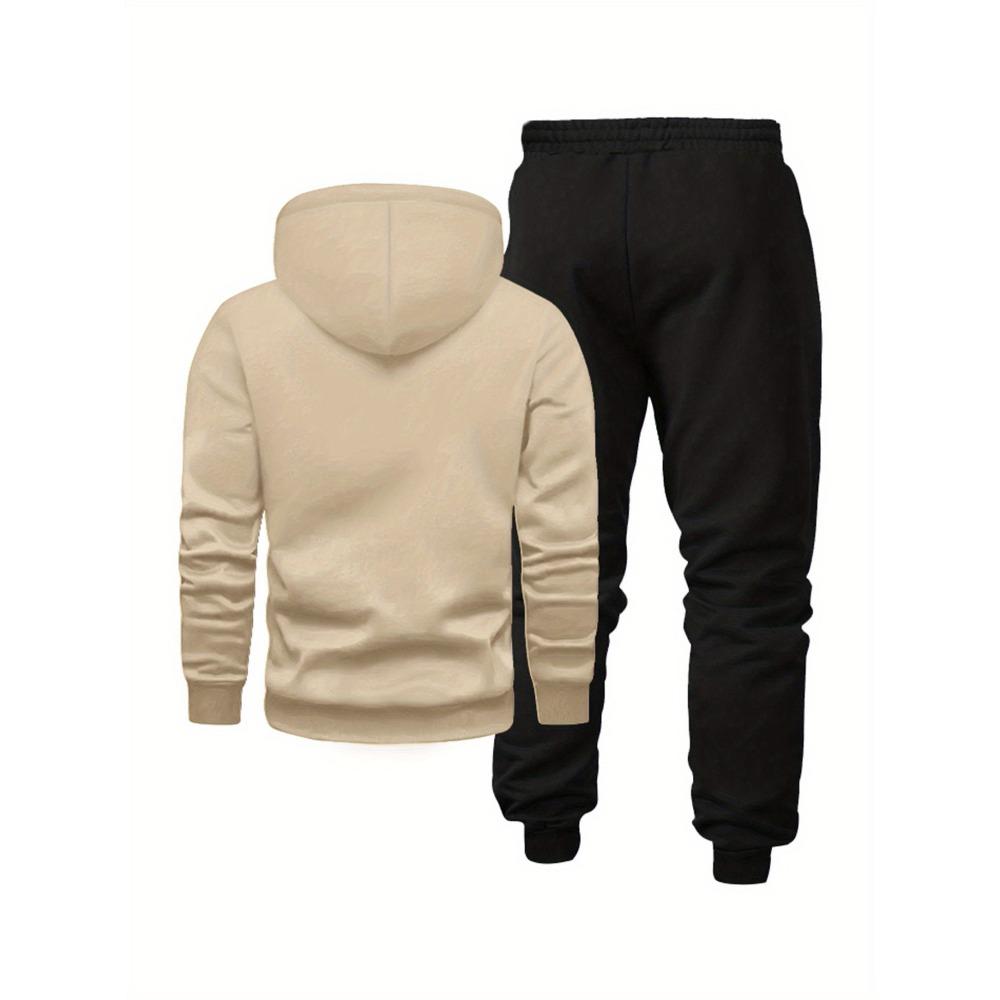 Men's Vacation Style Printed Sportswear and Pants Set, Casual Sportswear Drawstring Pants Set, Autumn and Winter Men's Outdoor 2 Piece Set