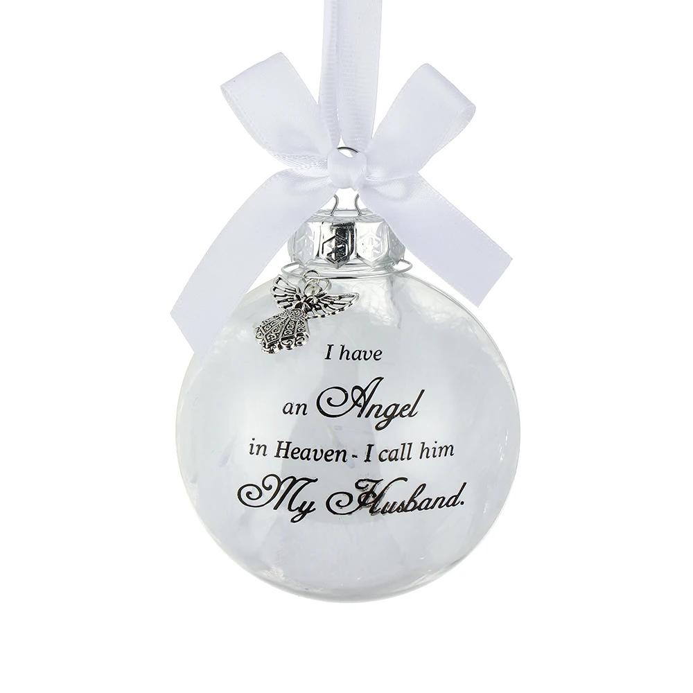 8cm Feather Ball I Have An Angel In Heaven I Call Her/Him Mom Dad Memorial Ornament Christmas Tree Hanging Ornaments Supplies