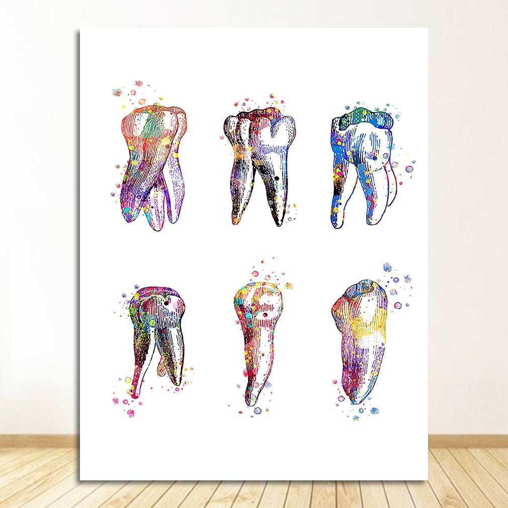 Canvas Print Dentist Wall Art Painting Medicine Hygienist Poster Tooth Watercolor Clinic Decor Dental Art Picture Tooth Implant