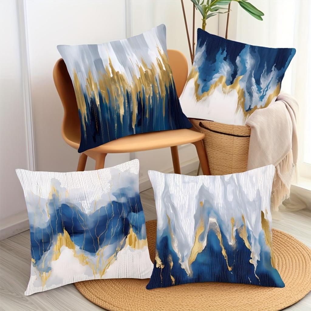 Blue and Gold Flow - Rhyme Abstract PillowcasesBedroom Living Room Sofa Home Decor Polyester Cushion Cover with Zipper