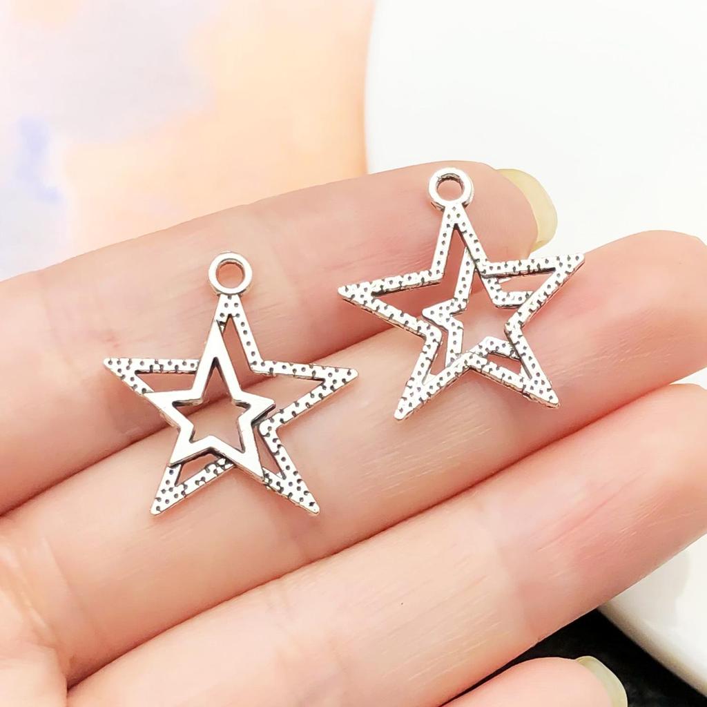 20-Piece Tibetan Silver Star & Moon Pendant Set for DIY Jewelry