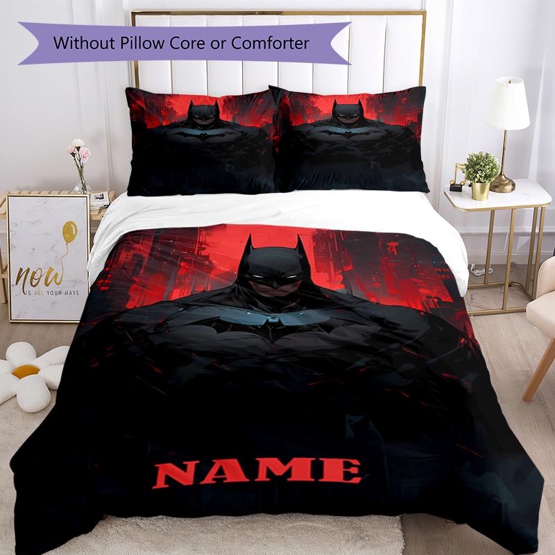 Juego de Ropa de Cama de Batman con Nombre Personalizado de 3 Piezas, Cierre de Funda Nórdica Incluye 1 Funda Nórdica y 2 Fundas de Almohada, Suave y Cómodo para Todas las Estaciones.