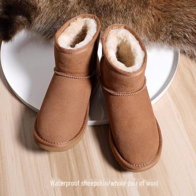 [Klīrenss] Sieviešu aitādas un kažokādas vilnas ziemas sniega zābaki — īsi, silti, ar kokvilnu izolēti