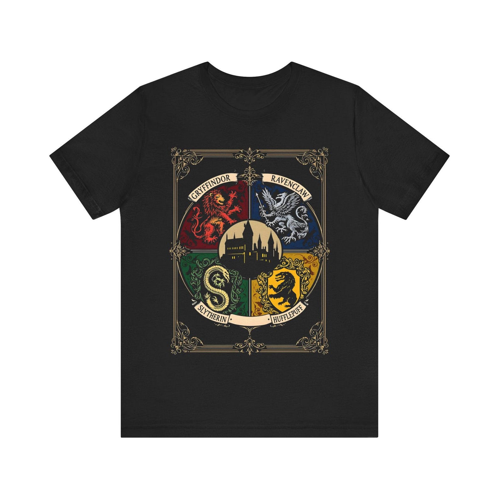 4 Houses of Hogwarts Harry Potter Graphic Tee L