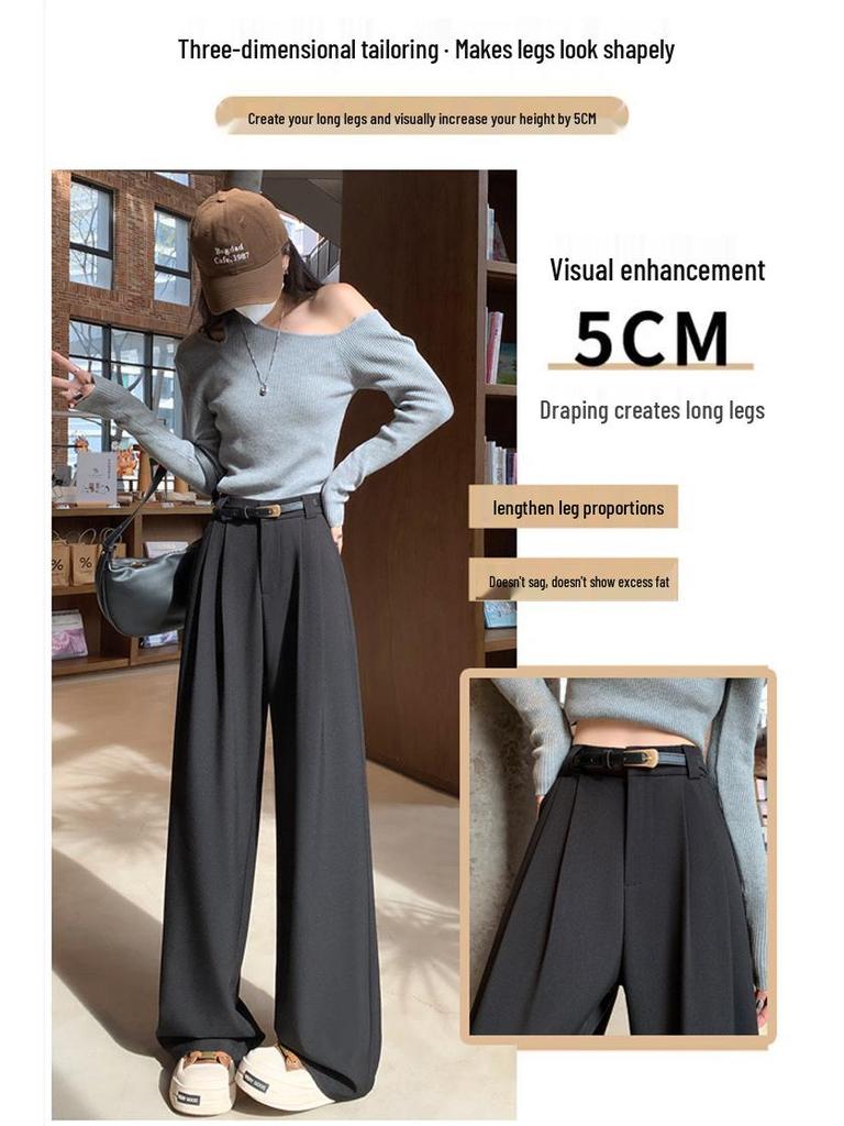 2026 Spring/Summer Women's High-Waisted Slim Wide-Leg Floor-Length Pants