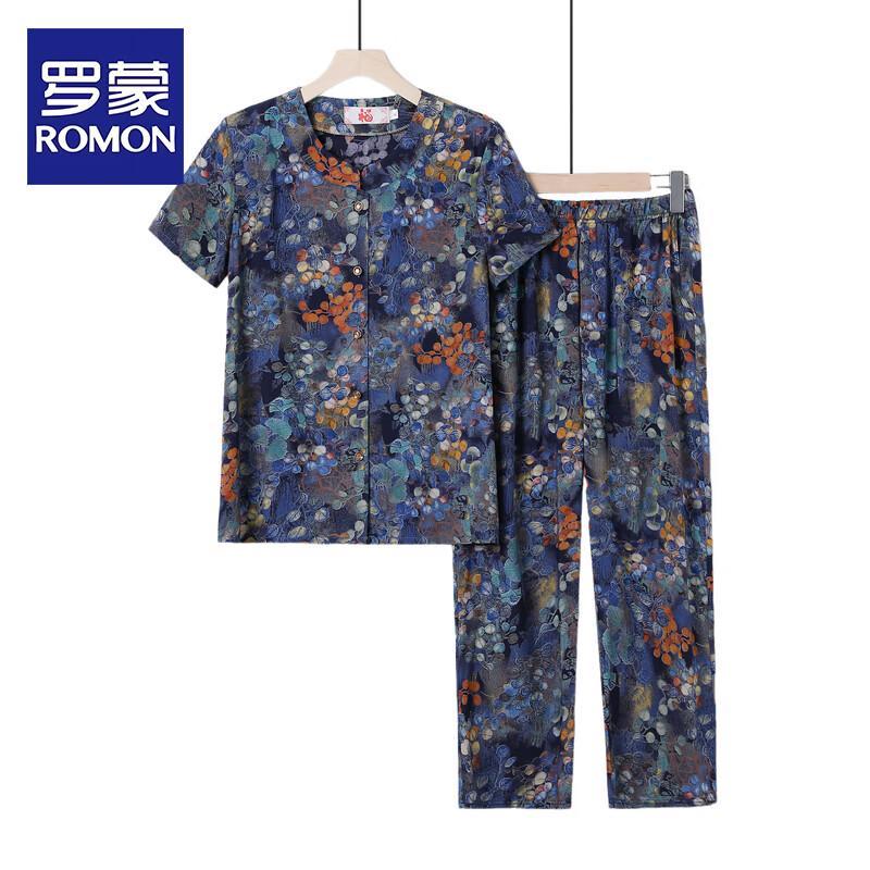 Romon Women s Floral Print Short Sleeve Summer Set for Elderly 6XL