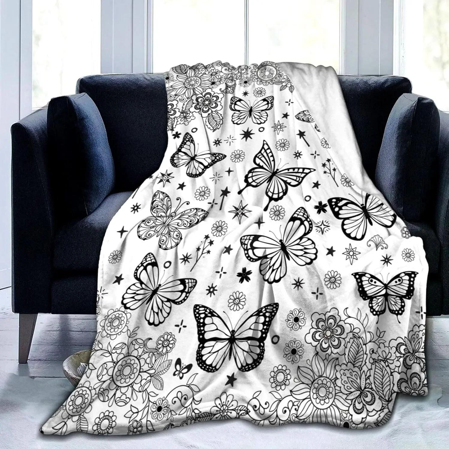 

Butterfly Blanket Print Flannel Throw – Lightweight, Ultra Soft Mariposa Manta for Kids & Adults, Home, Sofa, Lunch Break Gift 130x150cm(51x59in)