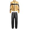 Girls Hip Hop Dance Jacket Metallic Zipper Contrast Color Stand Collar Coat Glittery Waist Pants Set