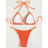 Women Sexy Solid Color Pleated Fabric Backless Two Piece Bikini Swimwear Set
