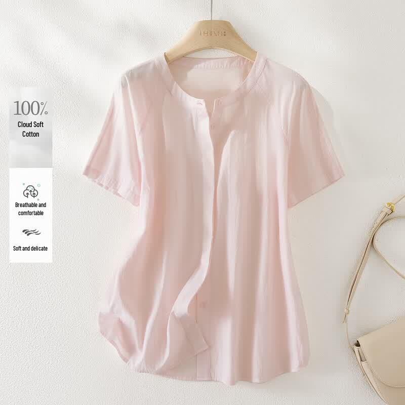 IHIMI Women s Loose Fit Round Neck Short Sleeve Blouse L