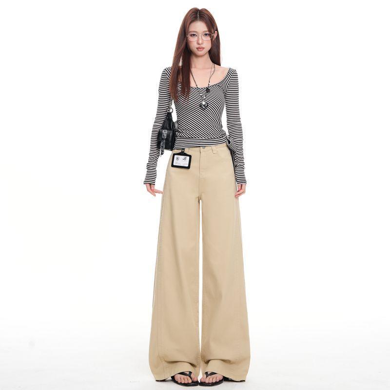 Spring Summer High Waist Relaxed Slim Straight Floor Wide Leg Denim Pants For Women Casual Pants Oversize Denim Trousers