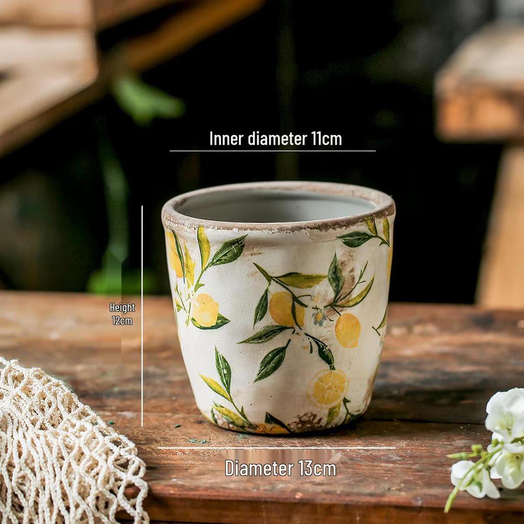 Retro Blue & White Distressed Ceramic Succulent Pot – Simple Decorative Vase for Green Plants & Flowers