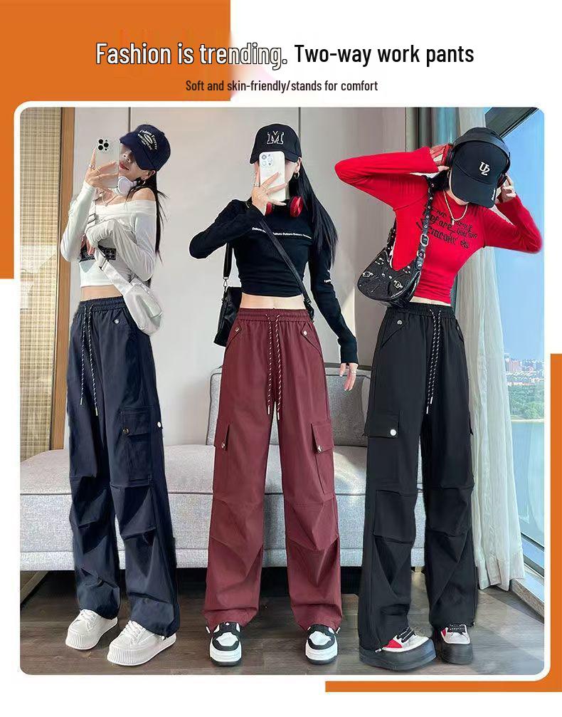2026 Women's High Waist Workwear Pants - Spring/Autumn Style, Loose Fit, Slimming, Multi-Pocket, Straight Wide Leg.
