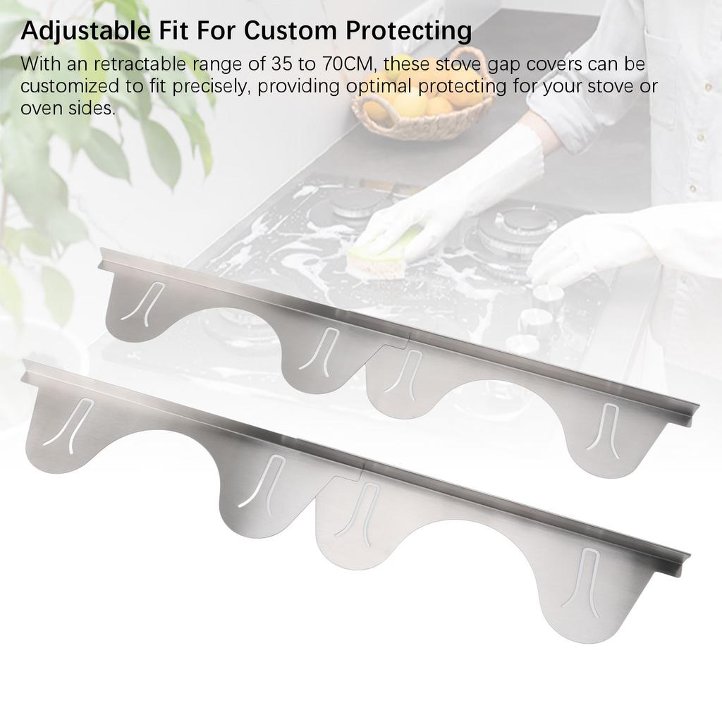 2 Pairs Stove Gap Cover Stainless Steel Retractable Stove Oven Gap Filler Guard Kitchen Counter Side Gap Silver 35cm to 70cm