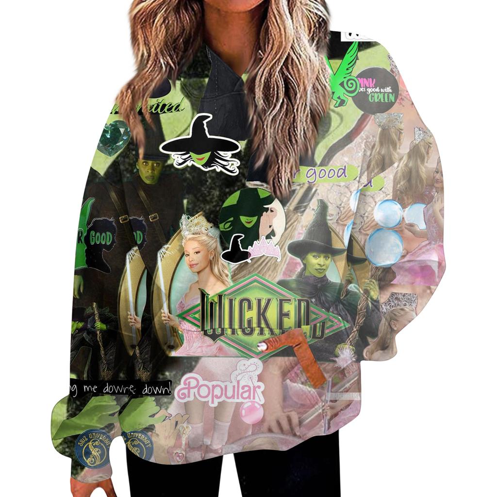 Women's Casual Fashion Witch Print Long-Sleeve Hooded Sweatshirt With Pockets