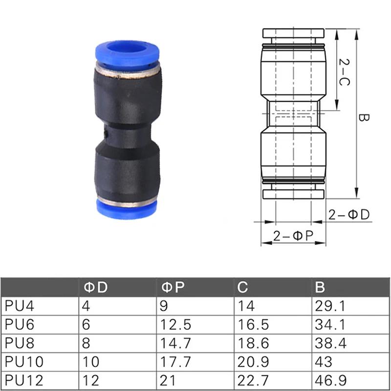 100PCS Pneumatic PUStraight-throughTracheal Joint PlasticQuick PlugConnector 4 6 8 Straight-throughButt Joint HighPressure AirPr