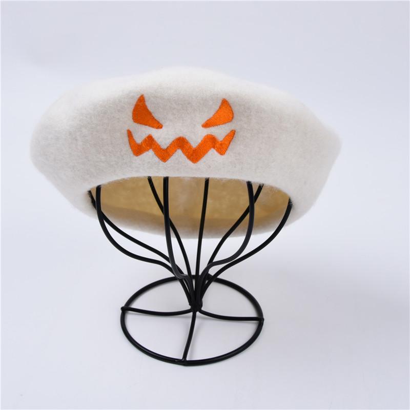 Vintage Plain Beret Cap For Women French Artist Chapeau Femme Wool Winter Hats Solid Color Halloween Embroidery Pumpkin Hat