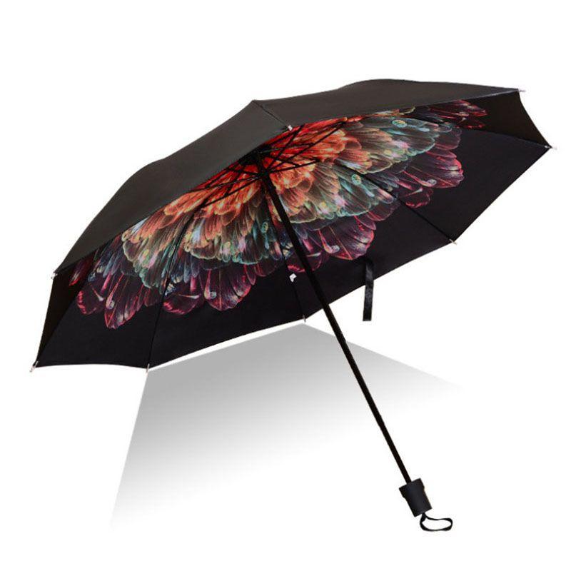 

Дождь Анти-УФ Защита от солнца Ветрозащитный Цветочный зонт 3 Складной зонт Rose