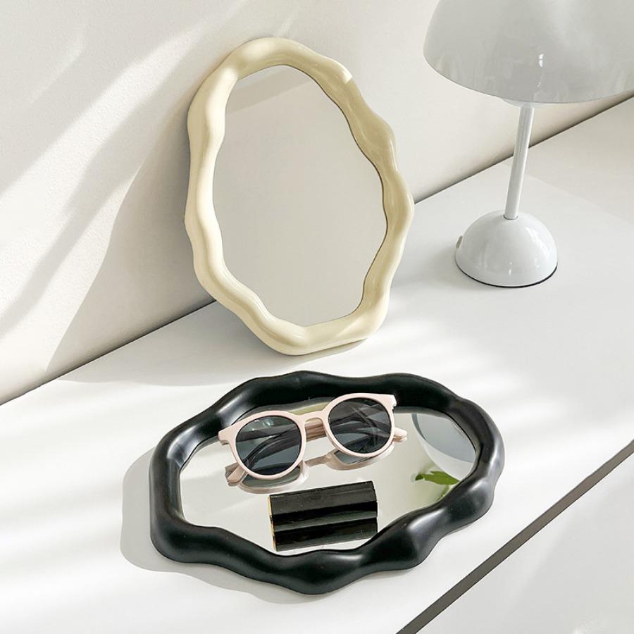 Nordic Style Standing Makeup Mirror Cloud Irregular Bedroom Dressing Mirror Office Dormitory Adjustable Desktop Aesthetic Cosmetic Decoration Mirror