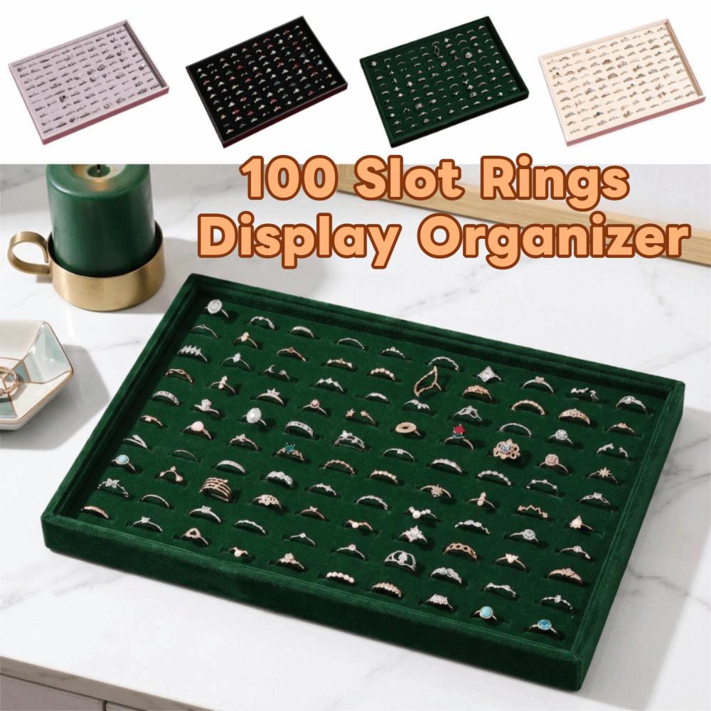 Flat Bottom Rings Display Organizer 100 Slot Wood Velvet Jewelry Pallet Display Props