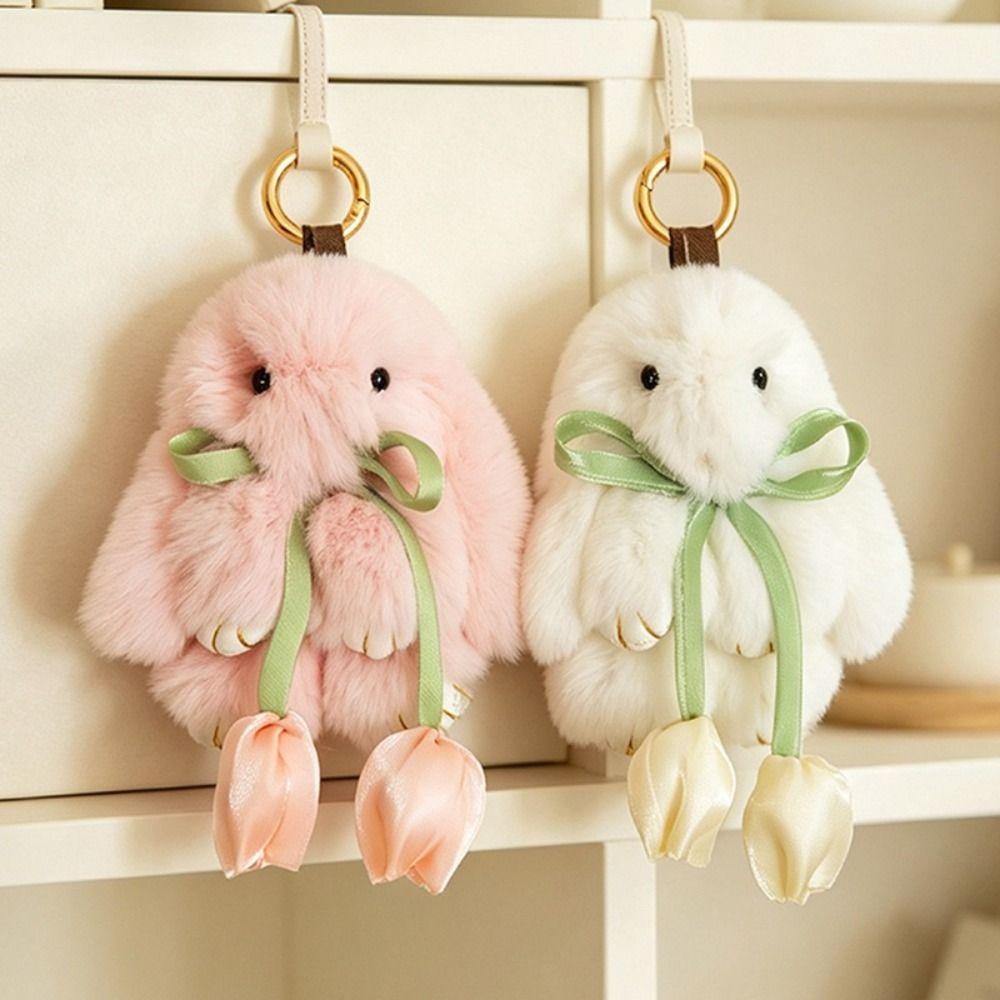 Soft Plush Doll Pendant PP Cotton Cartoon Bunny Keyring Sweet Tulip Rabbit Keychain Girl