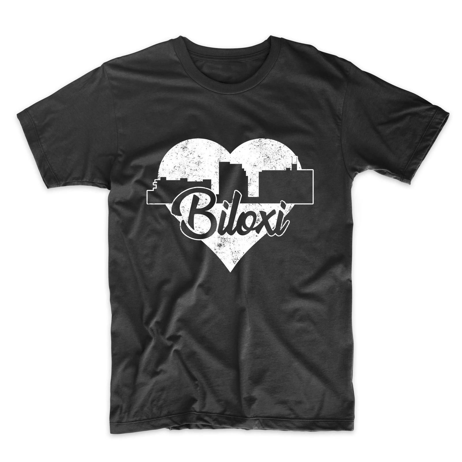 Men s Biloxi Shirt - Retro Biloxi Mississippi Skyline Heart Distressed T-Shirt M