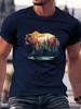 Scenic Bear Silhouette Tee with Autumn Forest and Mountain Landscape Print 100 Cotton Unisexs Tshirt Summer Casual Wear