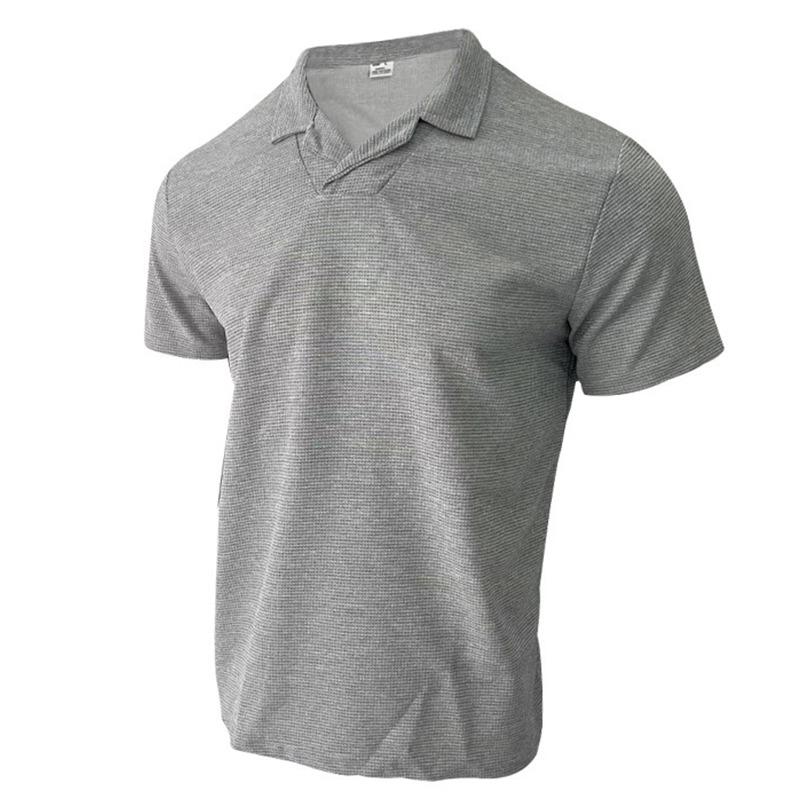 Summer Men's Casual Short Sleeve T-shirt Solid Color Waffle Plaid Slim Business Casual Shirt Outdoor Sports Pullover POLO Shirt