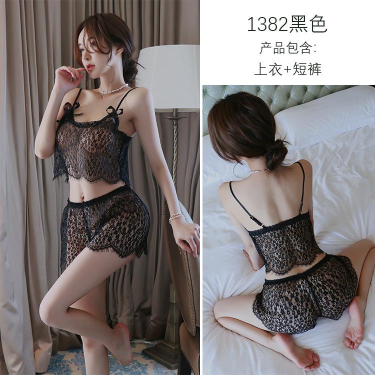 Sexy lingerie women's underwear lace suspender lace sexy pajamas shorts set 1382