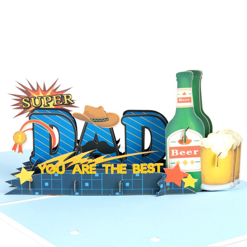 Happy Father'S Day Pop Up Card 3D Greeting Cards Gift For Dad Grandfather Best Dad Paper Greeting Card With Envelope
