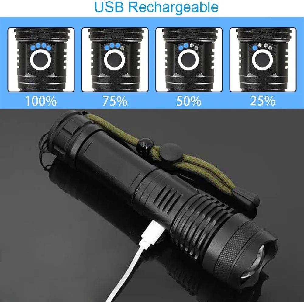 Rechargeable Flashlights High Power LED Tactical Flashlight Super Bright Handheld Hunting Torch Light for Emergency Hiking