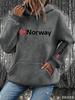 Norwegian flag letter print men's hooded sweatshirt, long sleeves with pockets, casual ethnic style street sportswear.