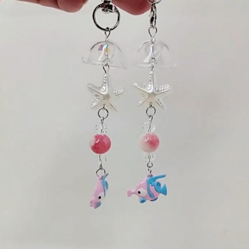 Cute Clownfish Starfish Wind Chimes Phone Lanyard Strap Keyring Pendant Anti Lost Phone Chain Bag Ornament Cell Phone Charm Gift
