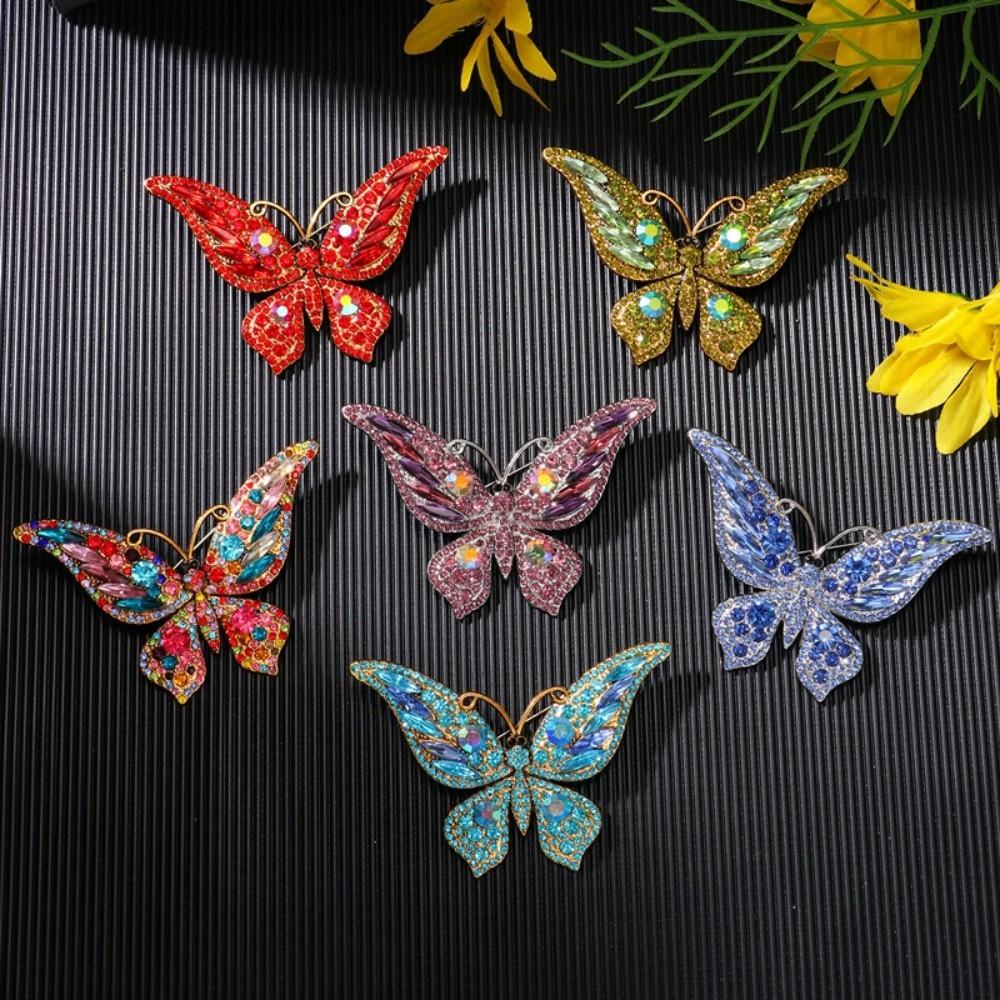 Styl Retro Broszka Motyl Kolorowy Kryształ Wykwintny Wzór Broszka z Diamentami Metalowy Owad Luksusowa Wielokolorowa Broszka Kryształowa