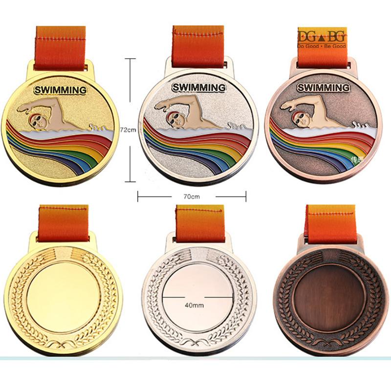 Medale z nagrodami za pływanie z wstążką na szyję Niestandardowy projekt własnego medalu zwycięzcy Złoty Srebrny Brązowy na nagrody w zawodach sportowych Prezent