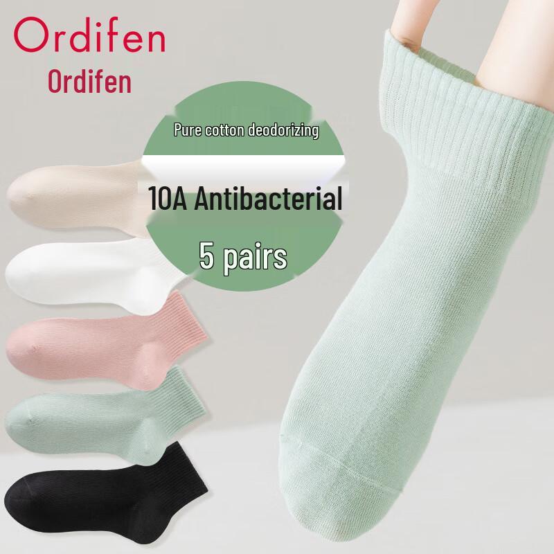 Oudifen Women s 100% Cotton Antibacterial Short Socks (5 Pairs) One Size