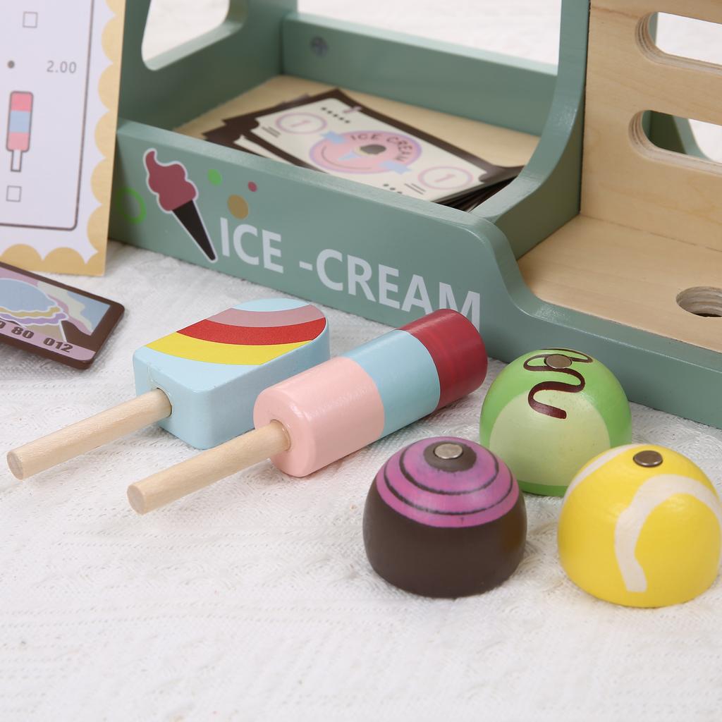Wooden Ice Cream Counter Playset for Kids, Pretend Play Food Toys for Early Learning and Educational Role Play