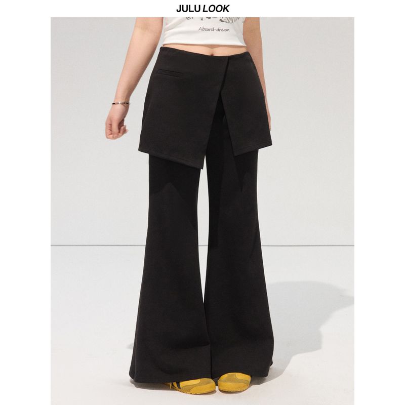 

Julu Studio Flowing Starlight Plus-Size Women s Faux Two-Piece Layered Flared Long Pants Skirt Pants Large Size Casual Pants Black M