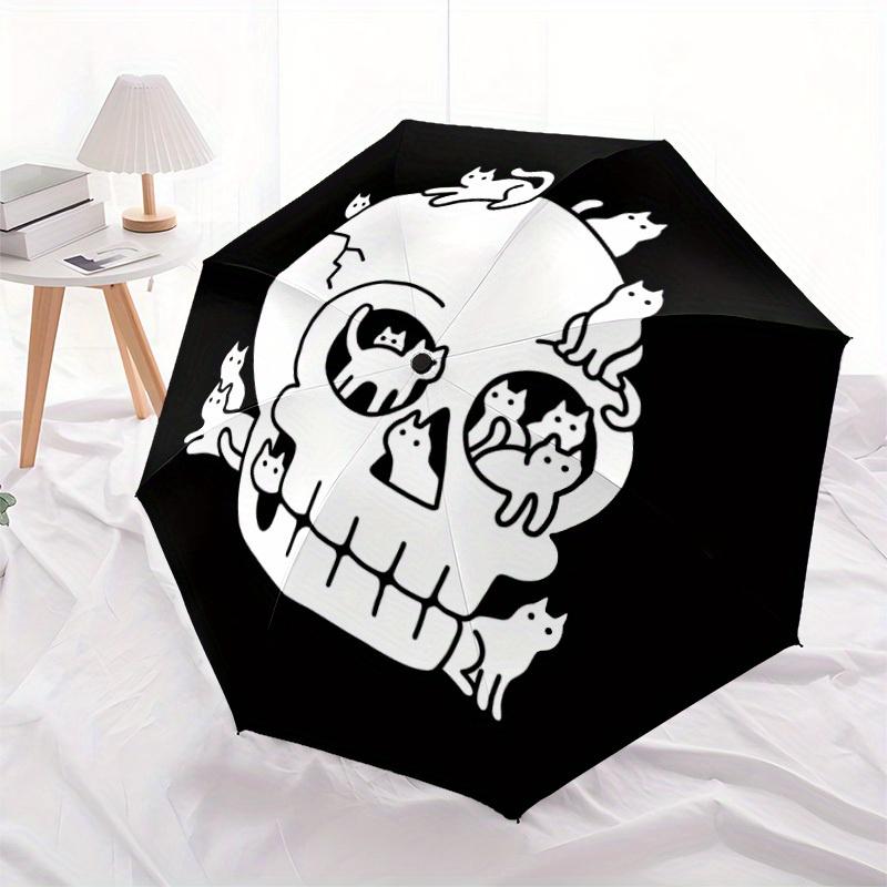 1pc Skull Cats Automatic Open/Close Umbrella, Portable Folding Umbrella for Travel, Themed Events, It Is Suitable As a Gift for Various Festivals, Out