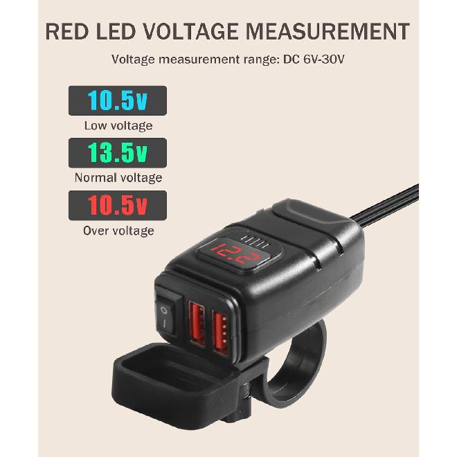 Motorcycle Phone Charger With Voltmeter & ON/Off Switch, SAE To USB Adapter For Phone, Tablet, GPS