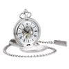 TREEWETO Men's Skeleton Mechanical Pocket Watch, Retro Roman Numeral Half-Size Hunter, Silver