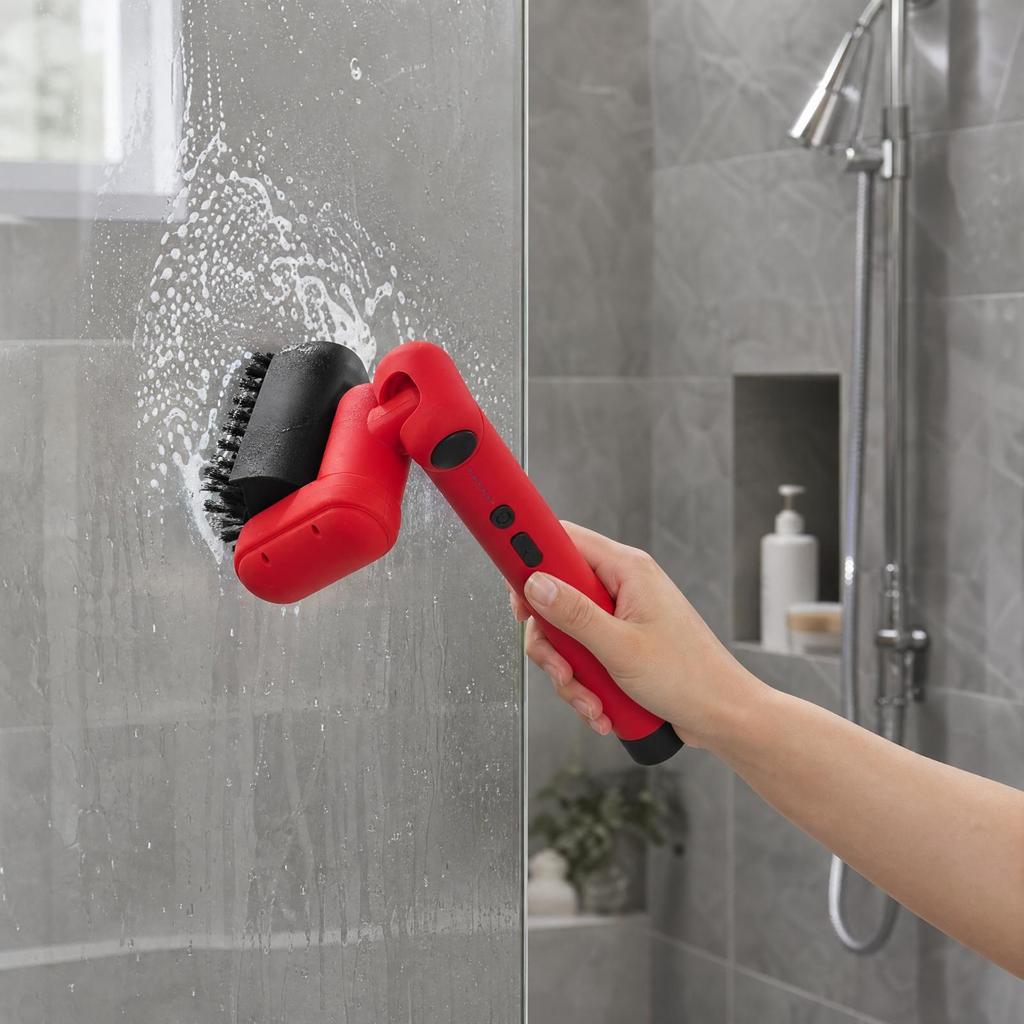 Powered Cleaning Brush Waterproof Electric with Scraping Edge Adjustable Angle Blk