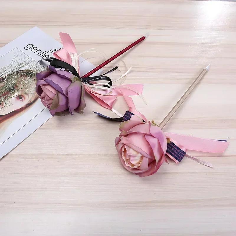 Creative Cute Plush Ballpoint Pens Gifts Flower Writing Supplies for School Office Wedding Signature Stationery Black Color Ink