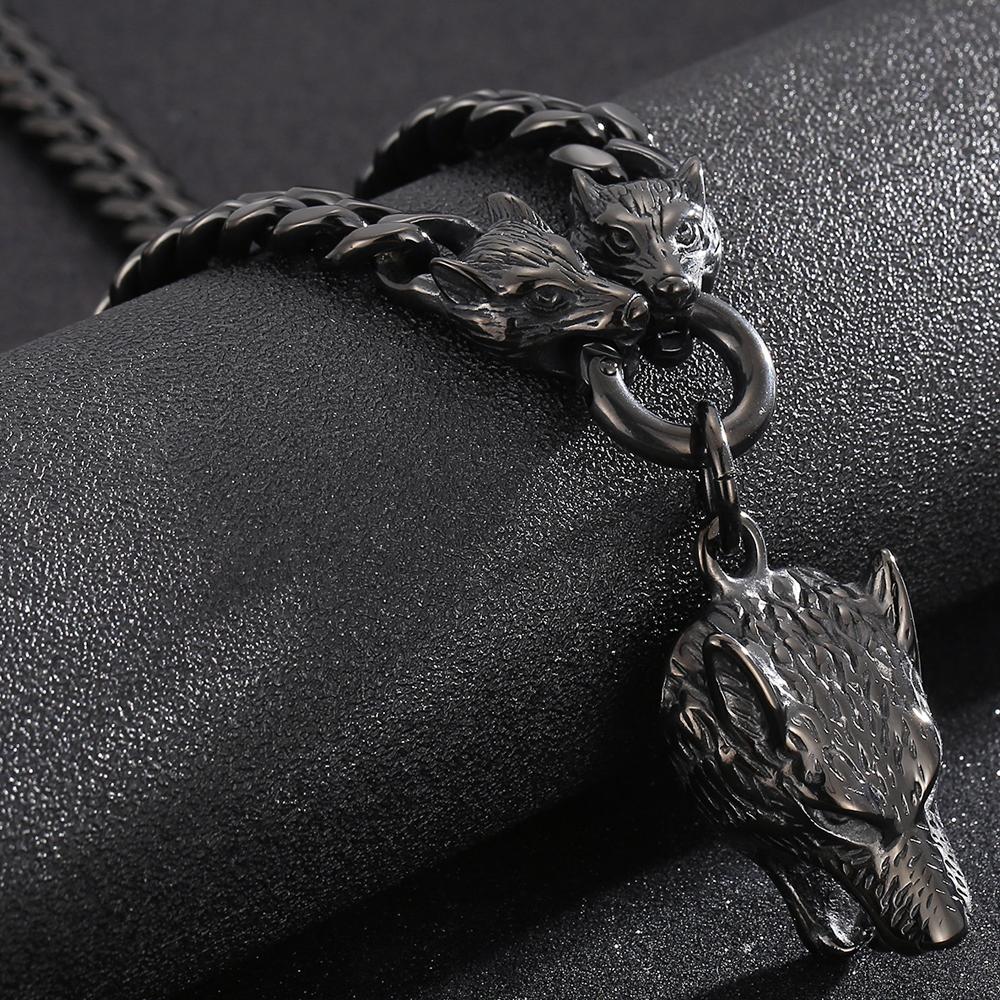 

Cool Wolf Head Pendant Necklace for Man with 10MM Wide 65CM Long Curb Chain Solid Stainless Steel Men s Necklaces Viking Jewelry чорний