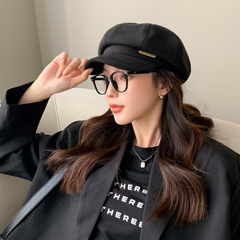 Women's Autumn and Winter Retro British Style Internet Celebrity Fashion Letter Newsboy Beret Versatile Octagonal Artist Hat