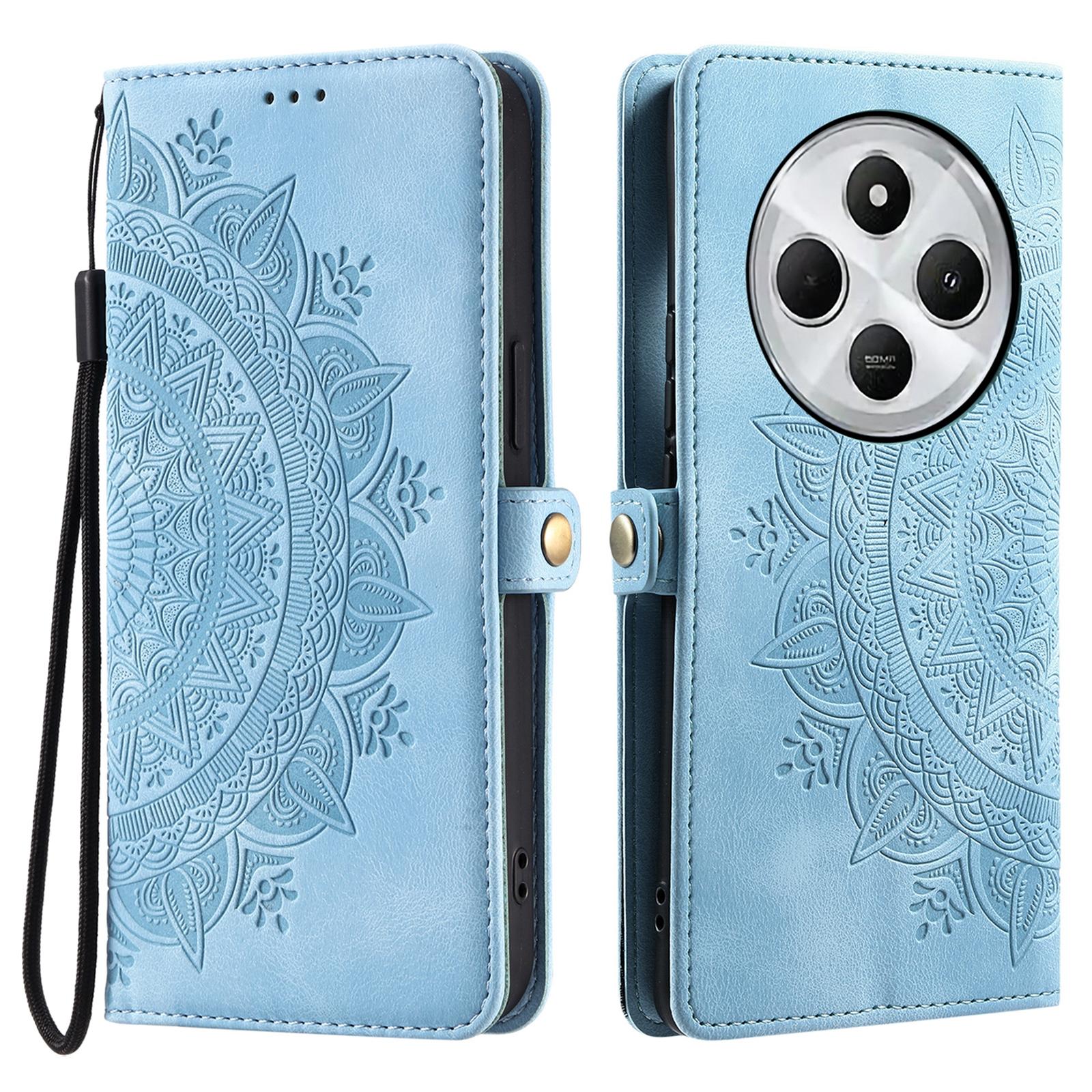 

Style 016 For Xiaomi Poco C75 4G/Redmi 14R 5G/14C 4G Case Skin Feel Totem Imprinted Wallet Leather Phone Cover Lake Blue