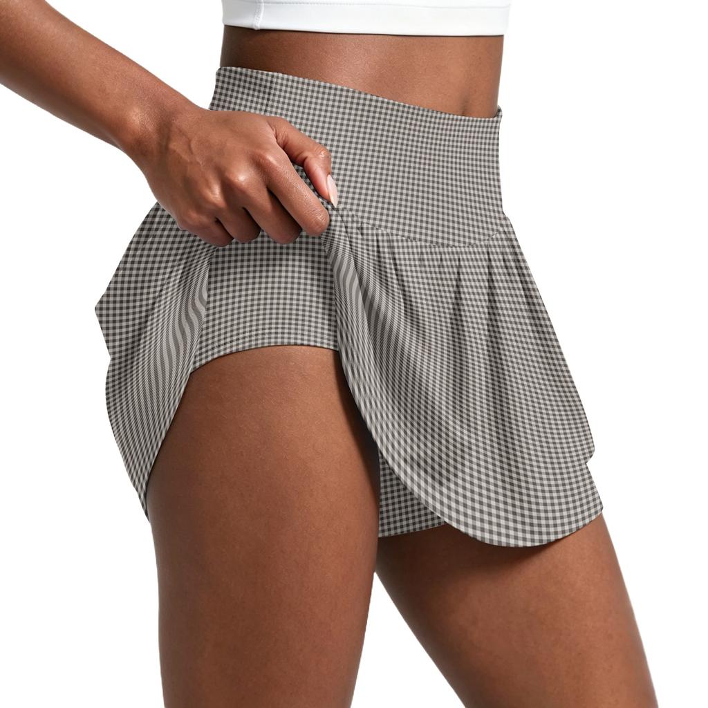 Women's Vintage Print Casual Sports Skirt Pleated Tennis Skort with Built-In Shorts Suitable for Running Yoga and Fitness Activities