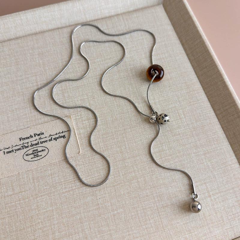 Spotted Tiger Eye Stone Mushroom Brown Heart Star Cross Flower Pendant Long Clavicle Chain Necklace Women Exquisite Accessories