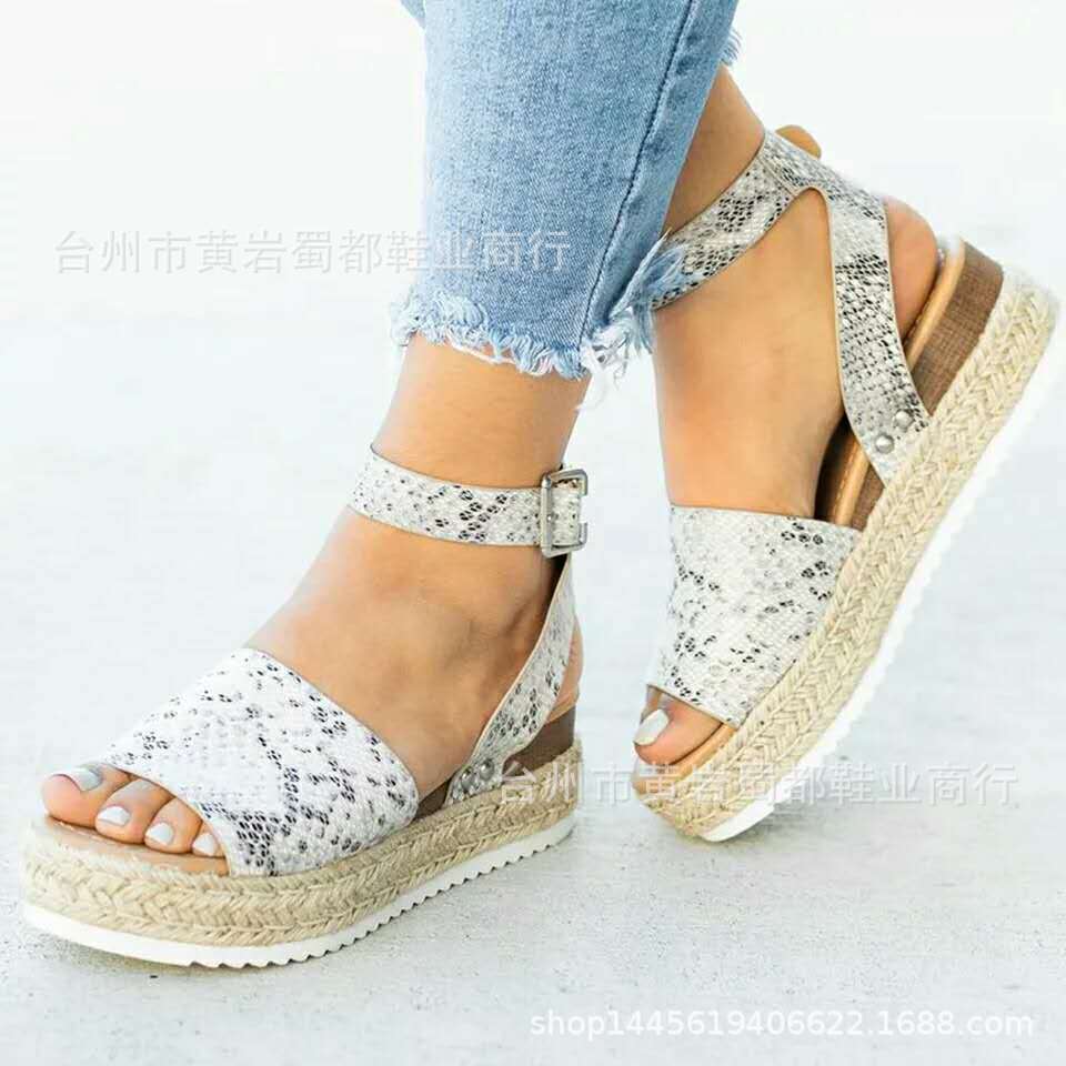 

Женские сандалии-рыбаки, весенние новинки, большой размер, сандалии на толстой подошве-маффине с пряжкой и открытым носком 43